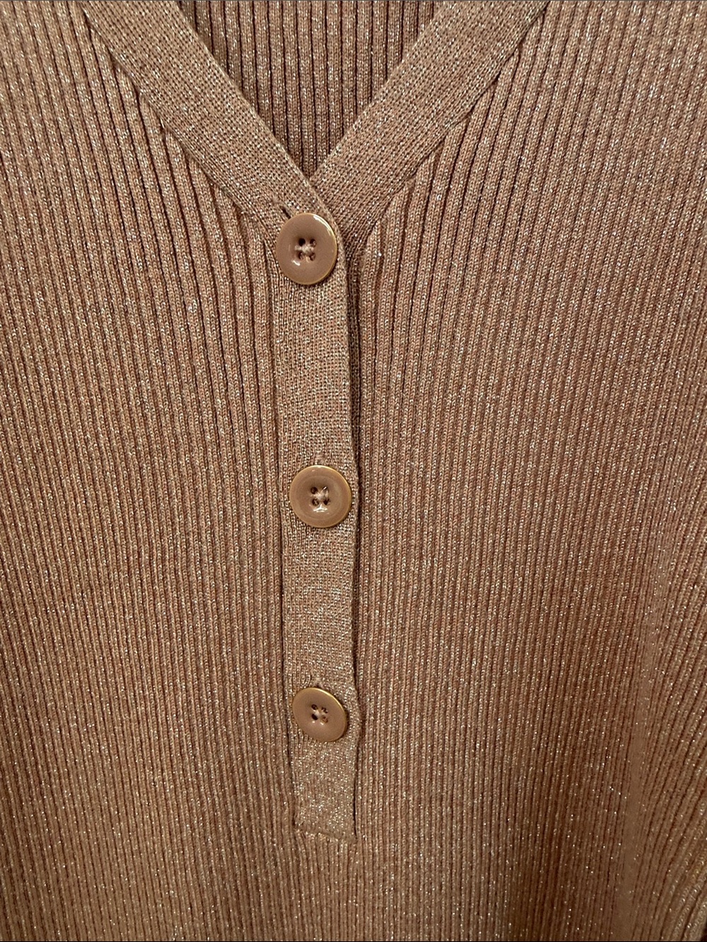 White House Black Market Ribbed V-Neck Button Sweater - Dusty Rose/glitter - Picture 3 of 5